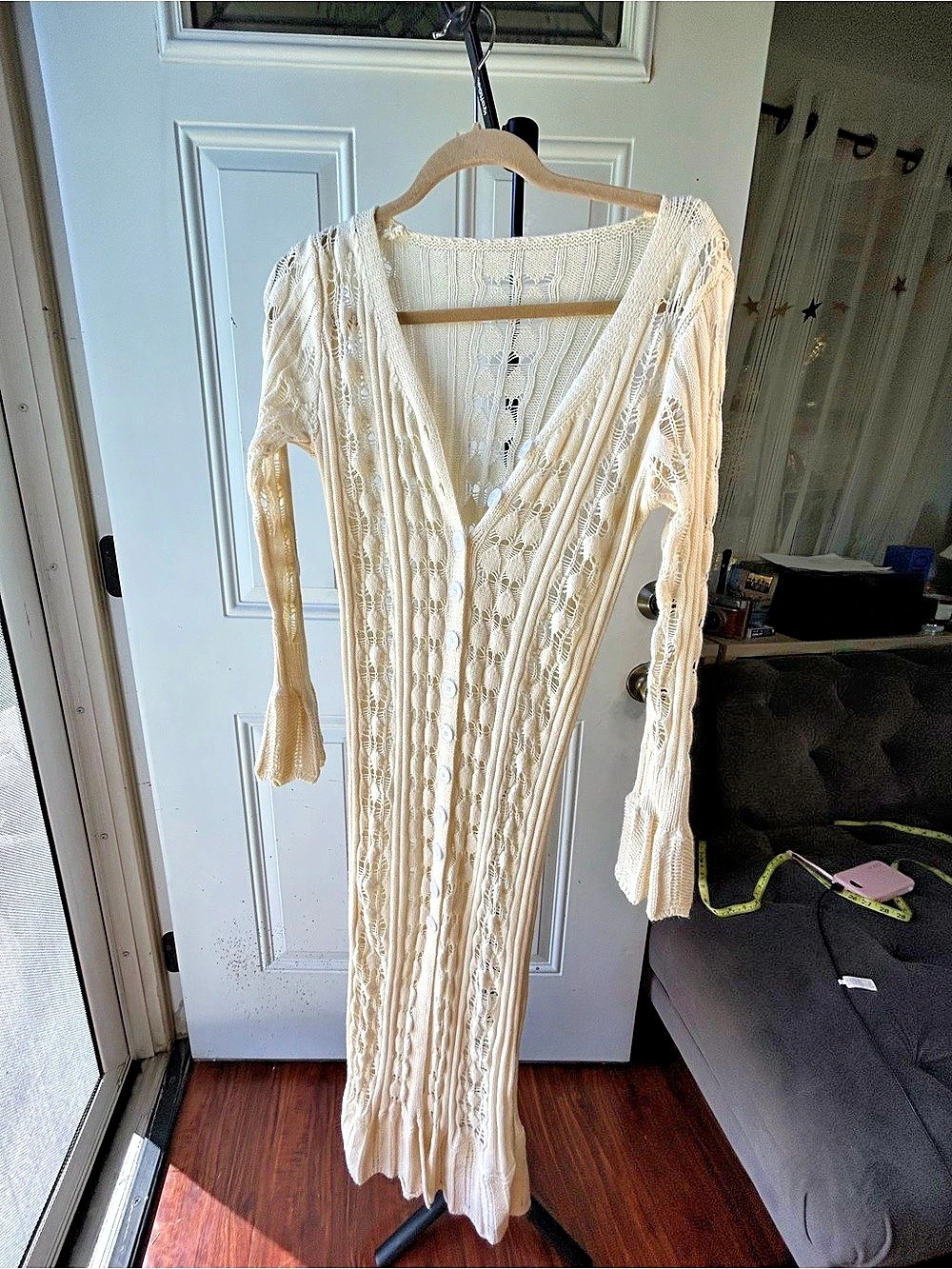 Cream Open Knit Maxi Dress